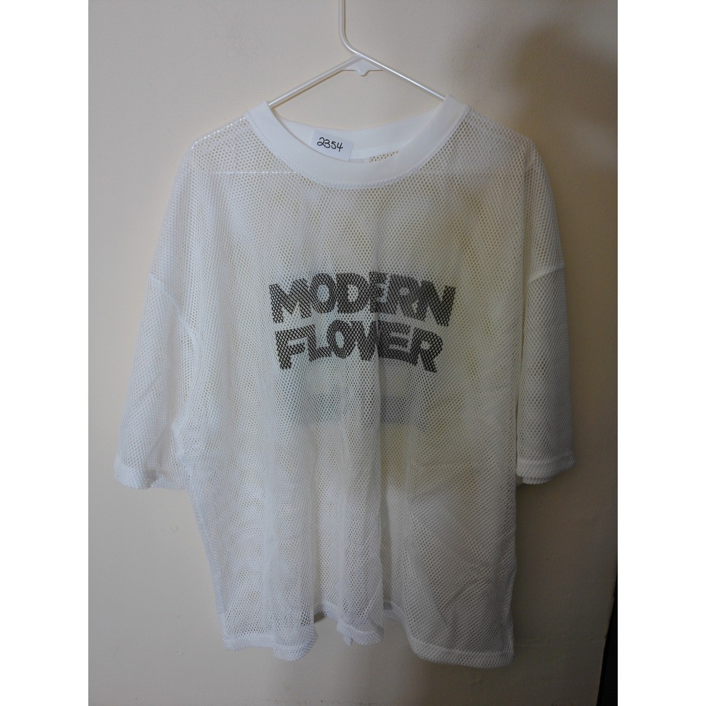 Modern Flower Mesh T-Shirt Unisex 3XL White Graphic Streetwear Industrial Airy